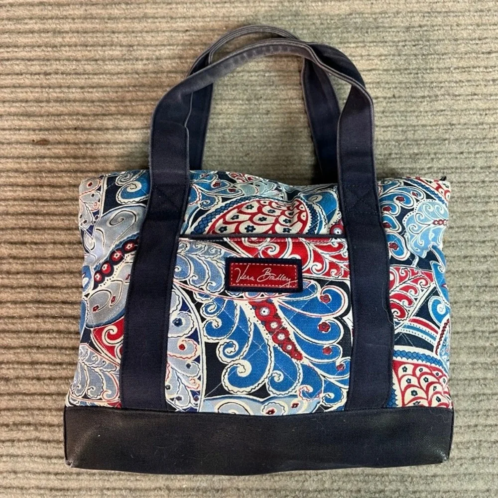 Vera Bradley Paisley Tote Bag and Matching Wallet Set Blue Red White Canvas
